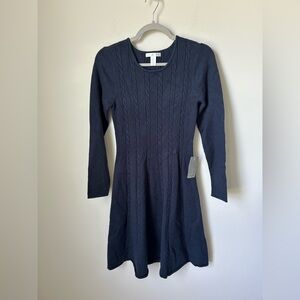 London Times navy sweater cable knit flare mini dress